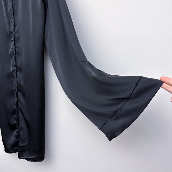 Boo Hoo Black Satin Button Down Shirt Dress - Picture 6 of 7